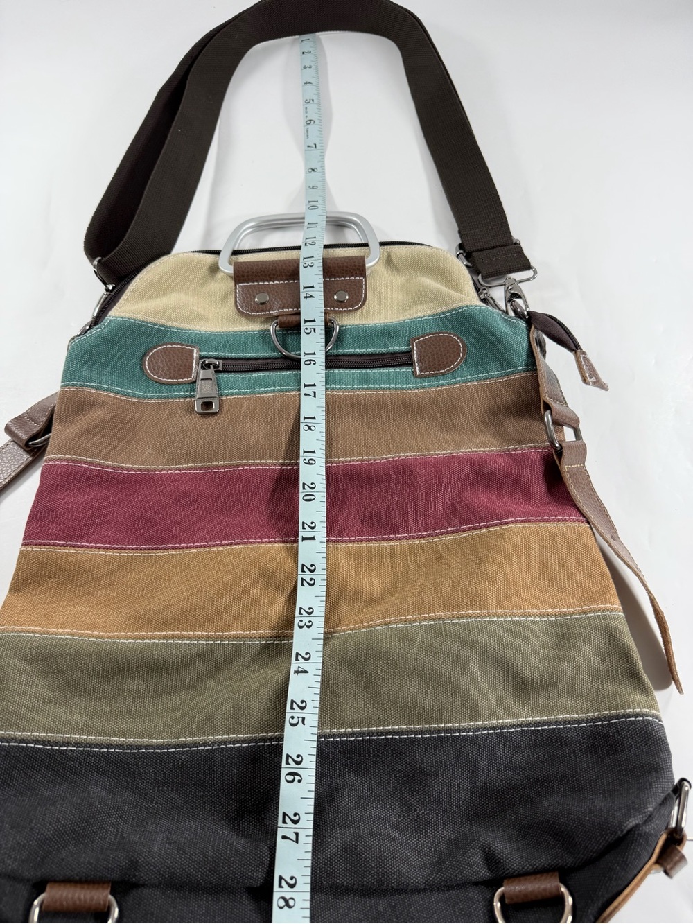 MANJIANGHONG Striped Heavy Canvas Convertible Backpack Tote Crossbody Travel Bag - Picture 5 of 11